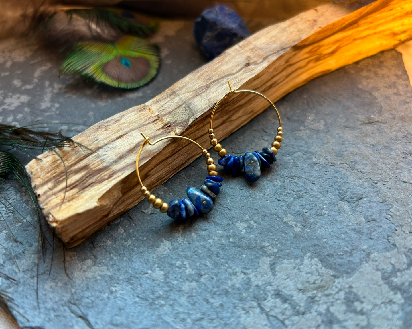 Lapislazuli Messing Creolen