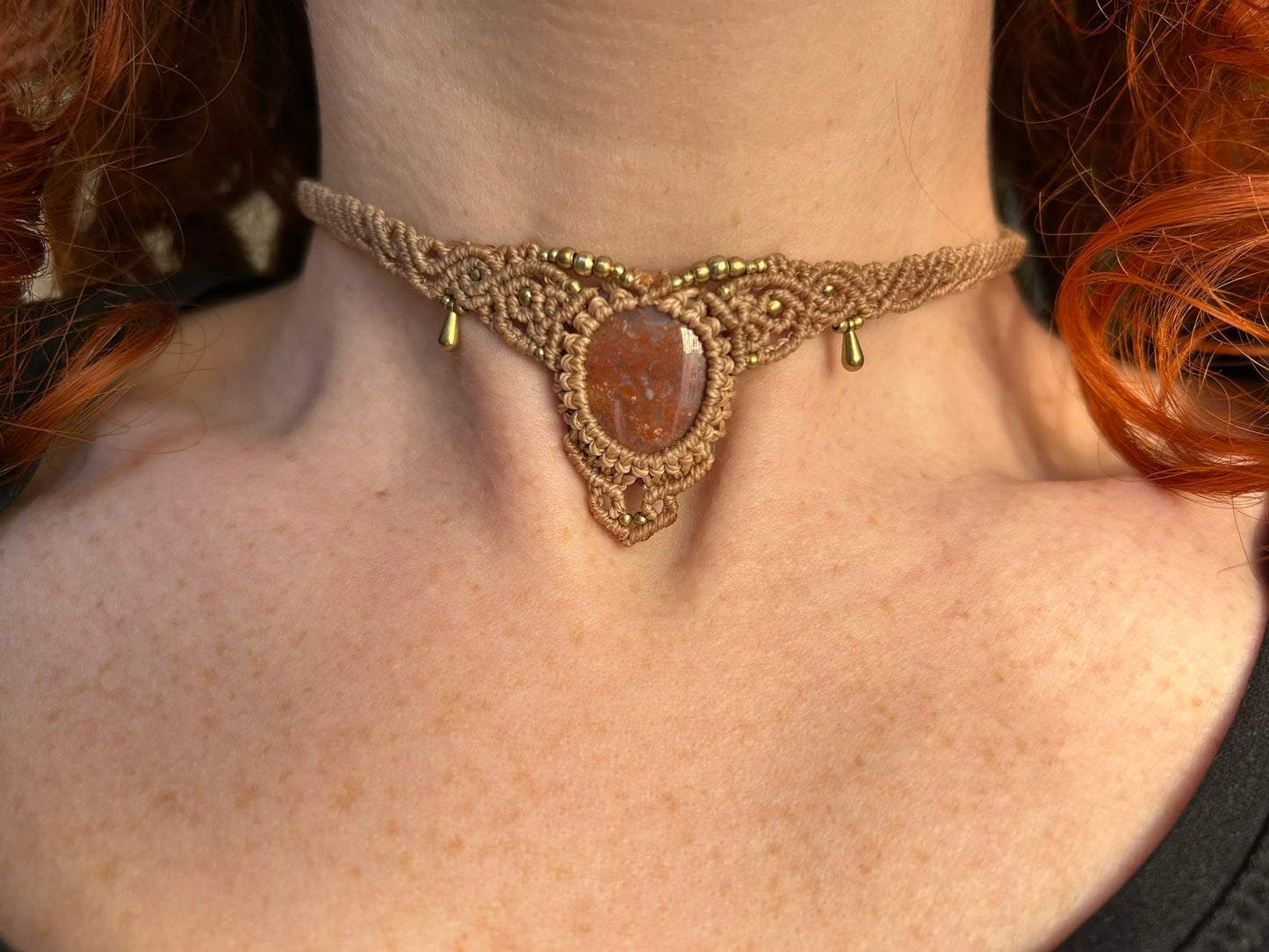 Kette ‚Ruvia’ Roter Moosachat Makramee Schmuck