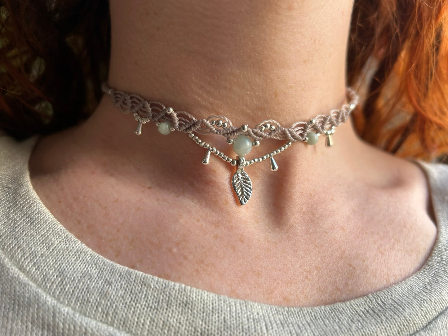 Kette ‚Auralis’ Amazonit Makramee Choker