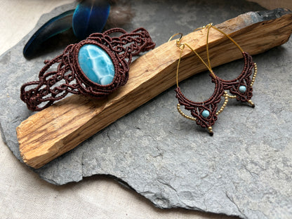 Ohrringe ‚Aenya‘ Makramee Larimar Schmuck