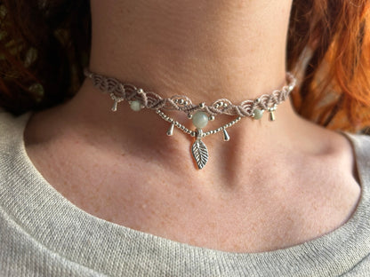 Amazonit Leaf Makramee Choker Kette