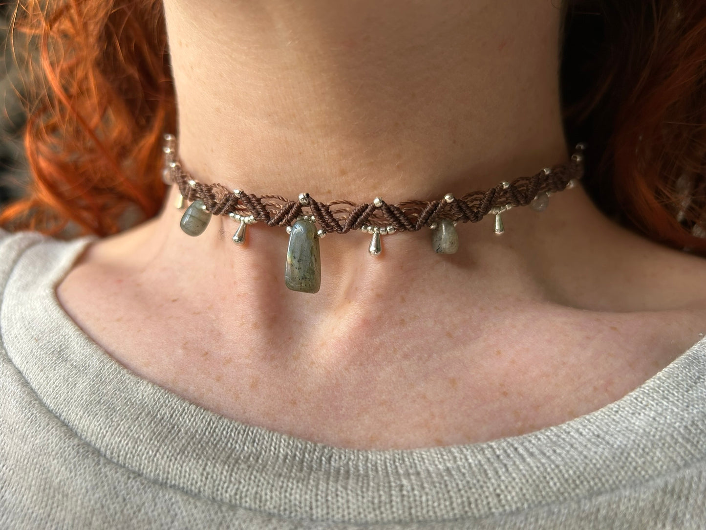 Labradorit Makramee Choker Kette