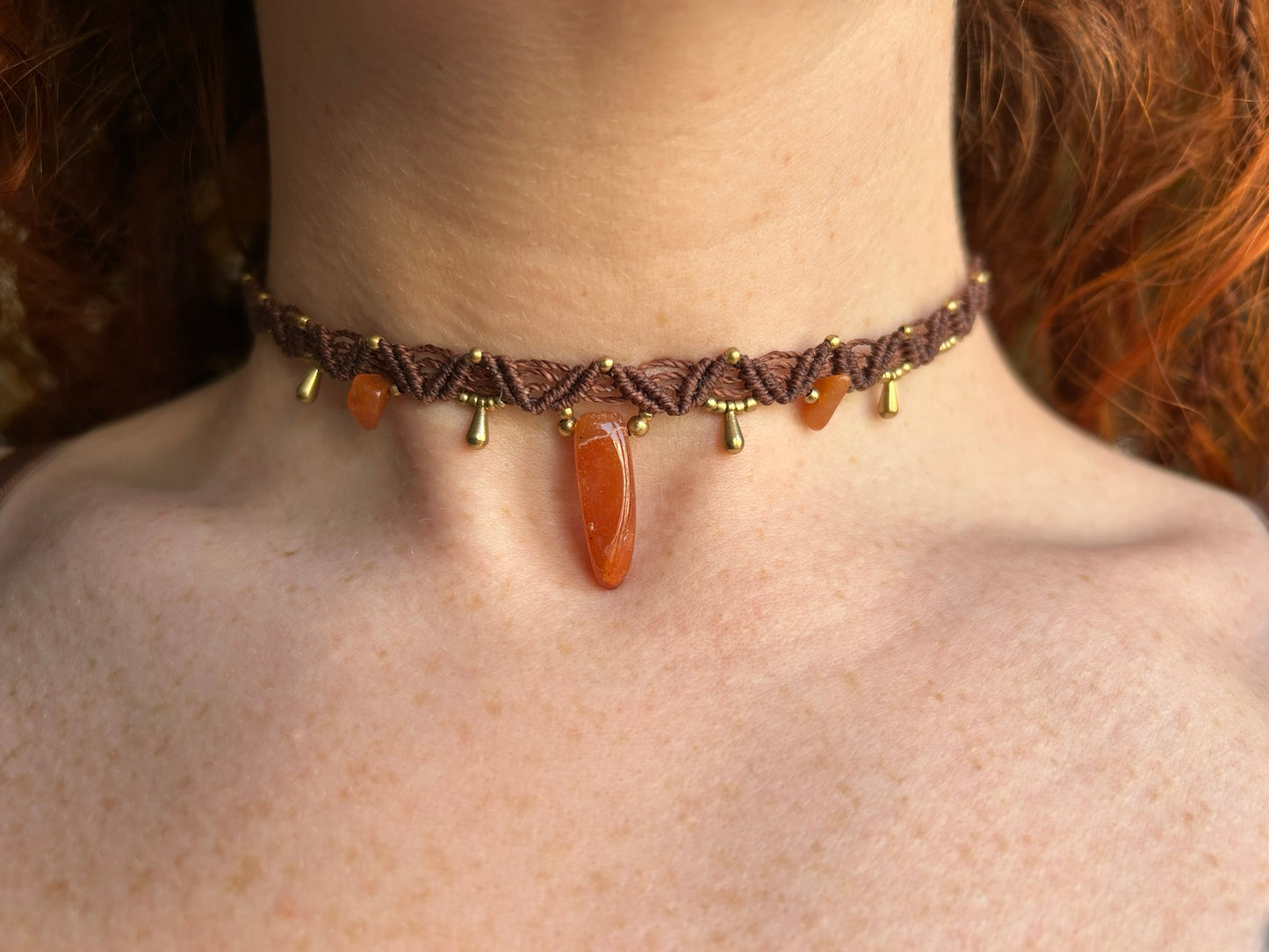 Rote Aventurin Makramee Choker Kette (2 Varianten)